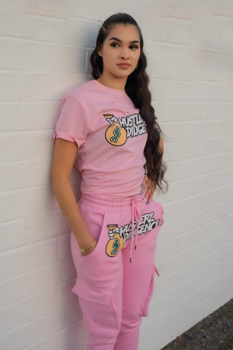 Womens T Shirt Sweatpants Pink Set