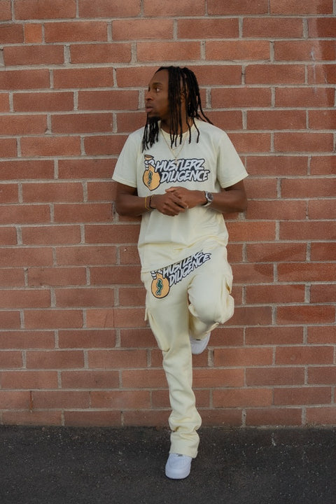 Mens T Shirt Sweatpants Cream Set