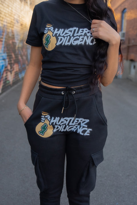Womens T Shirt Sweatpants Black Set