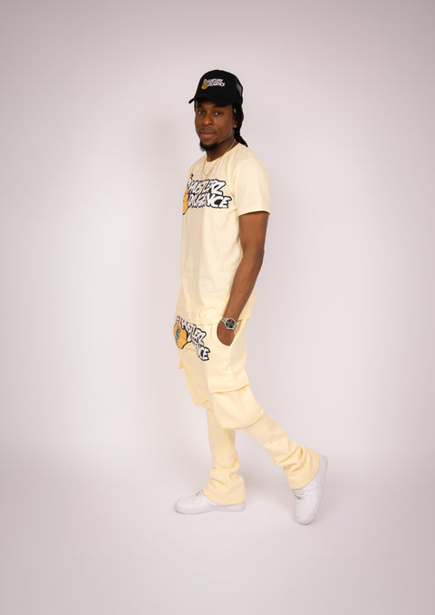 Mens T Shirt Sweatpants Cream Set