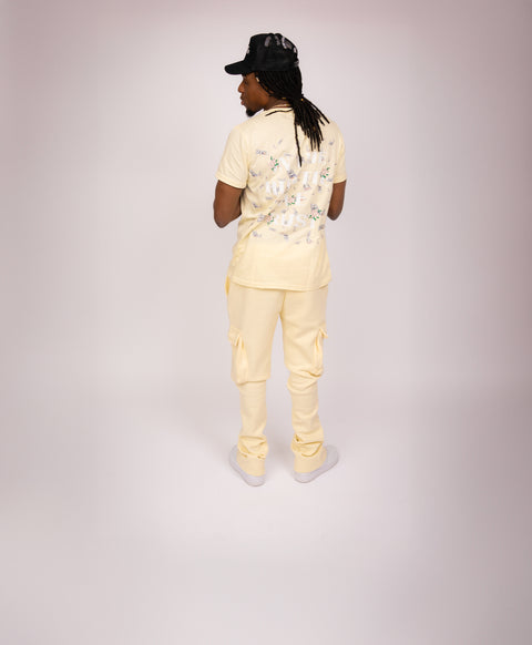 Mens T Shirt Sweatpants Cream Set