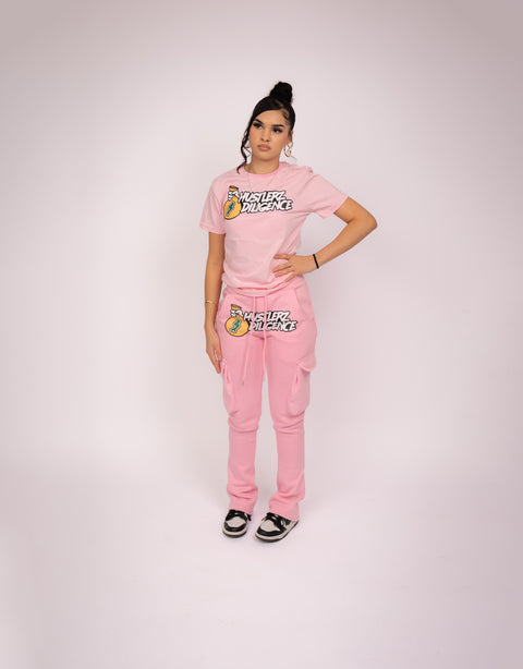 Womens T Shirt Sweatpants Pink Set
