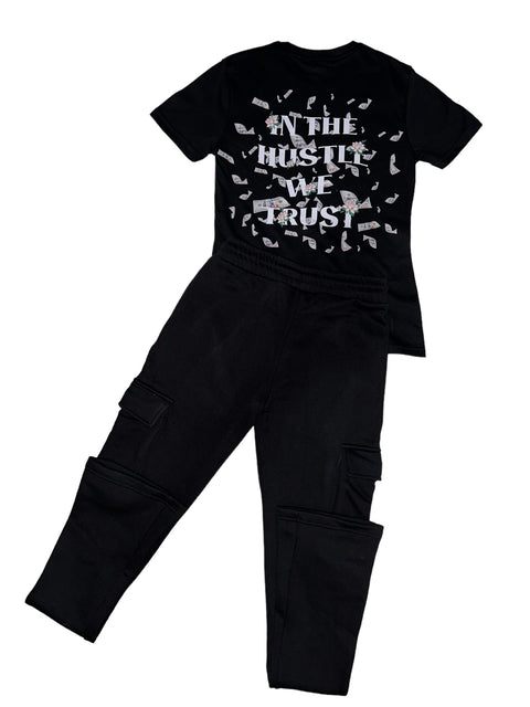 Womens T Shirt Sweatpants Black Set
