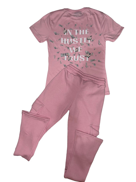 Womens T Shirt Sweatpants Pink Set