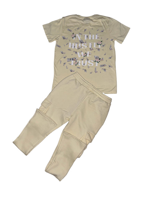Mens T Shirt Sweatpants Cream Set