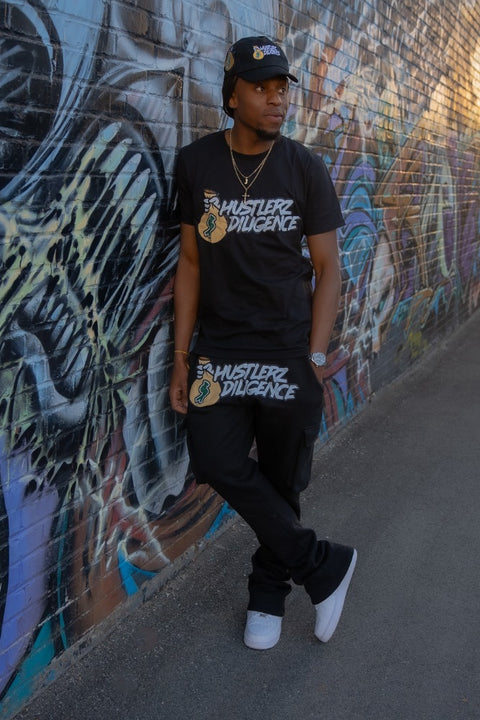 Mens T Shirt Sweatpants Black Set